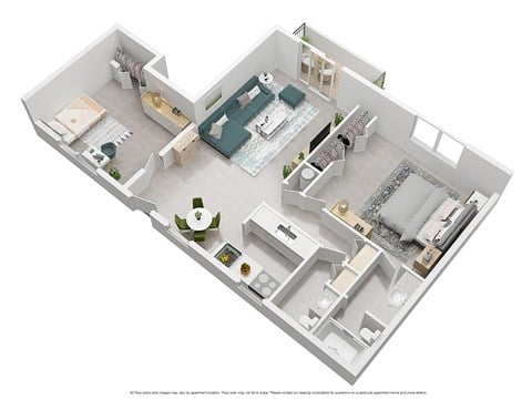 Floor plan for 2 beds, 1.5 baths, 975 sqft